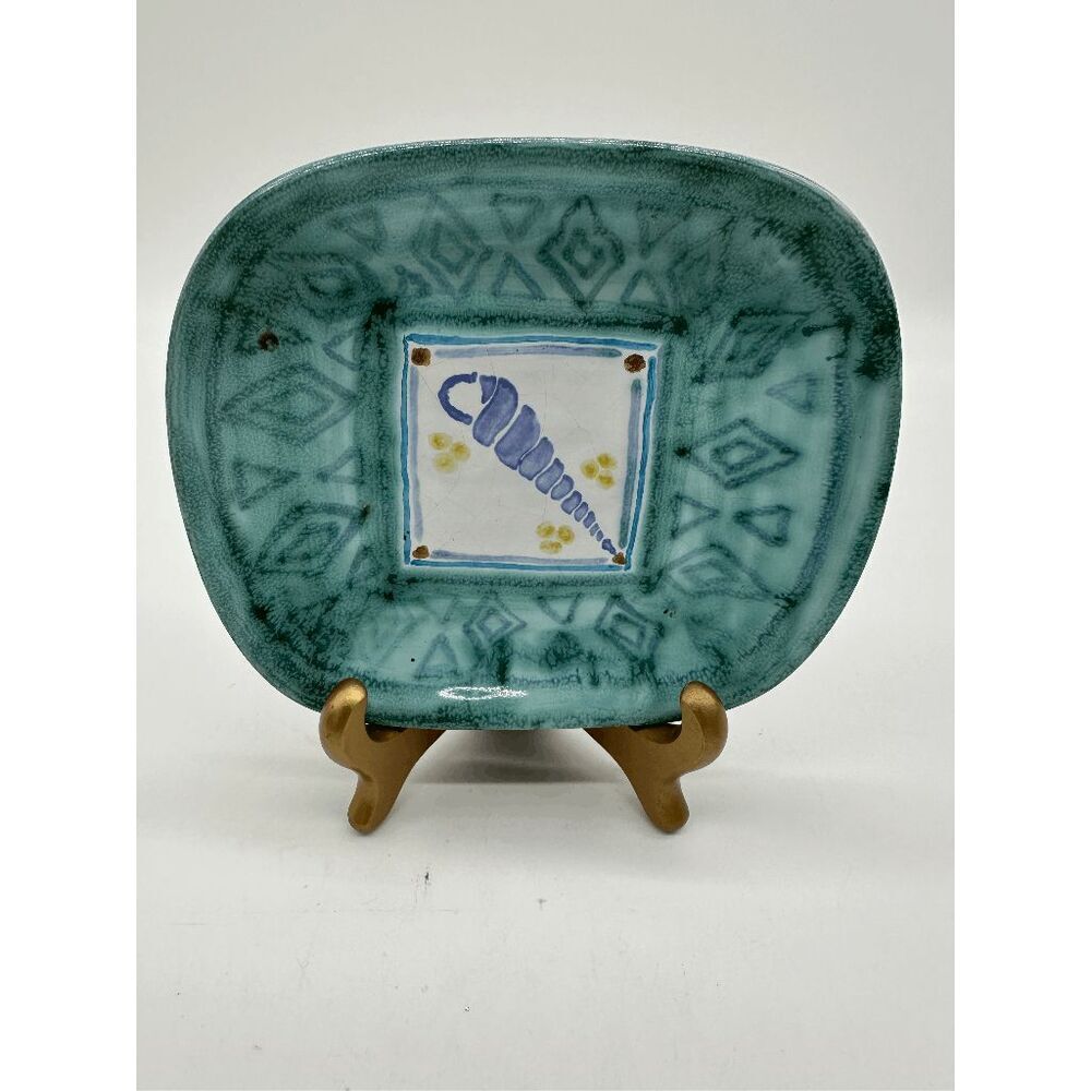 Italian Ceramic Catchall Dish Hand Painted Shell 6.5” X 5” Glazed Multicolored